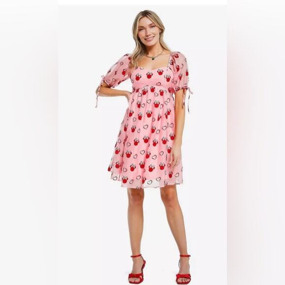 NWT Disney Box Lunch Minnie Mouse Sweetheart Pink Puff Sleeved Dress - Picture 3 of 6